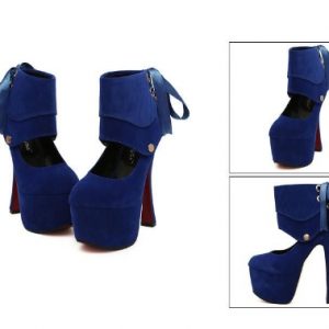 Women Sexy High Heels Platform Sole Ribbon Shoes Pumps Blue