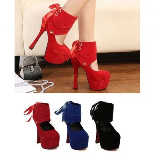 Women Sexy High Heels Platform Sole Ribbon Shoes Pumps Blue