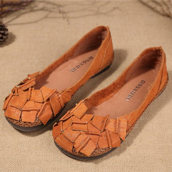 Women Splicing Cow Leather Loafers Vintage Flat Shoes