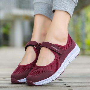 Women Sports Soft Mesh Breathable Hook Loop Casual Shoes