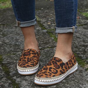 Women Stitching Leopard Slip On Loafers Casual Lazy Flat Shoes