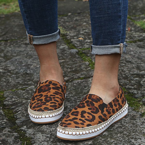 Women Stitching Leopard Slip On Loafers Casual Lazy Flat Shoes