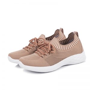 Women Stitching Mesh Knitted Lace Up Decoration Slip On Running Shoes