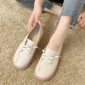 Women Stitching Solid Color Lazy Slip On Casual Flat Shoes