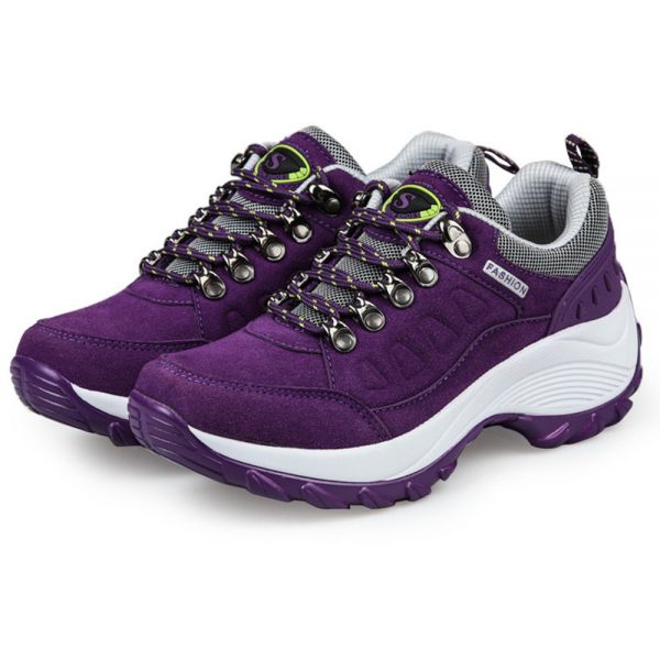 Women Suede Lace Up Platform Sport Outdoor Shoes