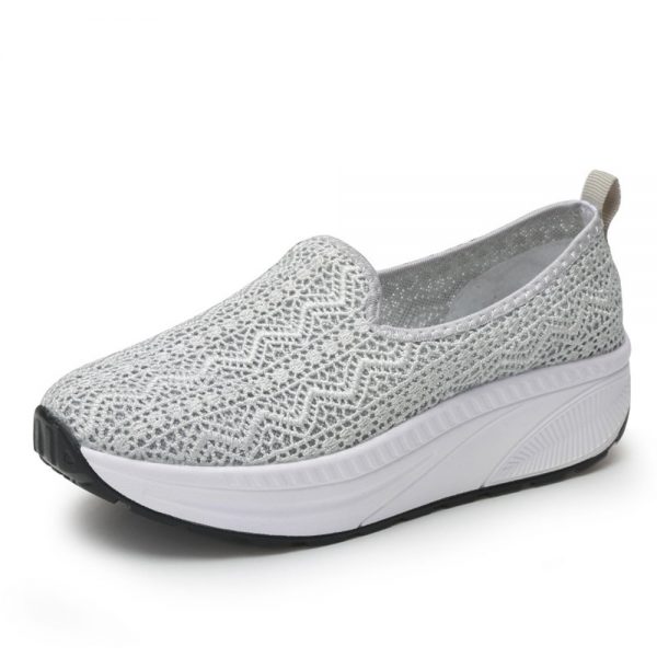 Women Walking Breathable Lace Rocker Sole Slip On Sports Shoes