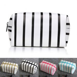 Women Waterproof Stripe Makeup Bag Toiletry Case Cosmetic Pouch Travel Purse