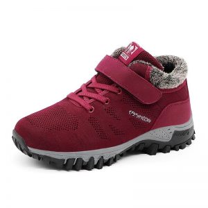 Women Winter Warm Lined Knit Suede Splicing Hook Loop Sports Shoes