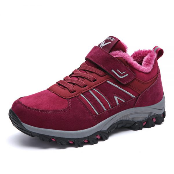 Women Winter Warm Plush Lined Hook Loop Suede Outdoor Walking Shoes