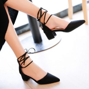 Women's High Heel Pointed Suede Sandals Women's Shoes Thick With Shallow Mouth Single Shoes Tide