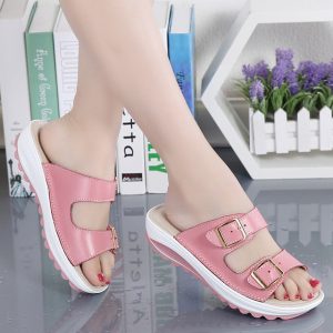 Women's Shoes Thick Bottom Slip Ladies Beach Metal Buckle Female Sandals Female Students Trend Fish Mouth Word Sandals 4