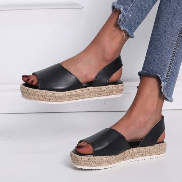 Women's Shoes Wedges Large Size Platform Grass Buckle With Hemp Rope Light Bubble Bottom Fish Mouth Sandals Women