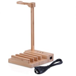 Wooden Headphone Stand Universal Charging Earphone Hanger Holder