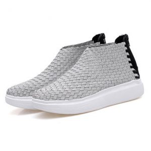 Woven Zipper Knitting High Top Breathable Flat Casual Shoes