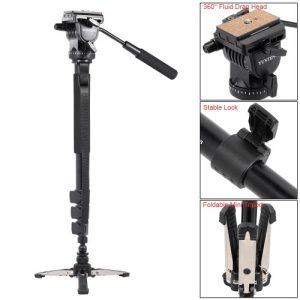 YUNTENG VCT-588 Extendable Telescoping Monopod with Detachable Tripod Stand Base Fluid Drag Head for DSLR Camera Camcorder