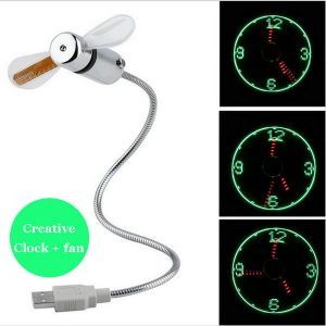 adjustable real time display office desk gadget hand mini flexible time led clock cool usb fan with led light for lappc notebook