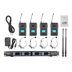 ammoon 4T Professional 4 Channel UHF Wireless Headset Microphone System