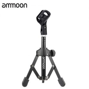 ammoon MS-12 Mini Foldable Adjustable Desktop Tripod Microphone Stand with MC3 Mic Clip Holder Bracket for Meeting Lectures Podcasts