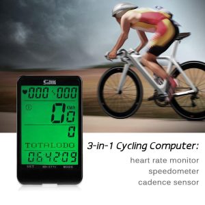 cycling computer wireless heart rate monitor & cadence sensor and speedometer odometer 3 in 1 bike bicycle computer