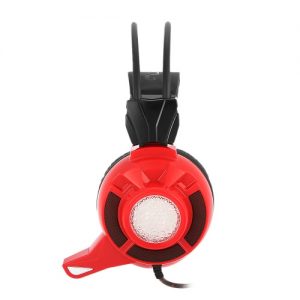 ewave LY810 3.5mm Gaming Headset Over Ear Stereo Game Headphone Noise Cancellation Headband with Mic Volume Control Colorful LED Light Red for Laptop Computer PC