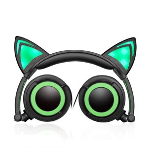 foldable flashing glowing cute cat ear headphones gaming headset earphone with led light for pc lapcomputer mobile phone 50pcs