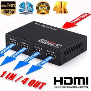 full hd hdmi splitter amplifier repeater 1080p 4k 3d female switch box 1x4 port us/eu plug