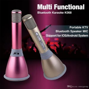 k068 wireless microphone microfone with mic speaker condenser mini karaoke player ktv singing record for smart phones