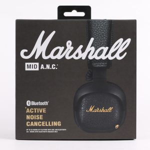 marshall mid anc active noise cancelling on-ear wireless bluetooth headphone, black