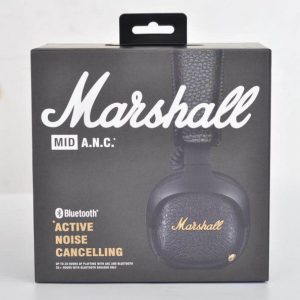 marshall mid anc active noise cancelling on-ear wireless bluetooth headphone, black for ios android smart cell phone