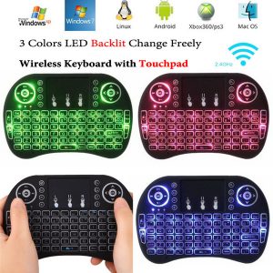 mini i8+ mini keyboard colorful backlight english remote control 2.4g wireless keyboard fly air mouse with touchpad for s912 android tv box