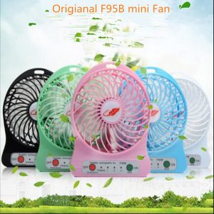 mini protable fan f95b multi functional usb rechargerable kids table fan led light 18650 battery adjustable 3 speed multi color 10pcs/lot