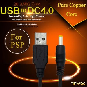 mobile power extension cables black psp charging cable 20 awg power cable wire usb male plug to dc4.0 mm interface