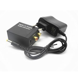 optical 3.5mm coaxial toslink digital to analog audio adapter converter rca l/r with fiber optic cable power adapter