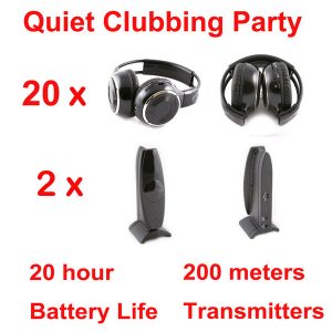 professional silent disco 20 folding headphones 2 channel transmitters - rf wireless for ipod mp3 dj music