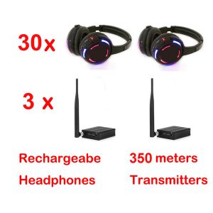 professional silent disco headphones with 3 channels bargain wireless system for ipod mp3 dj music (30 receivers + 3 tx)