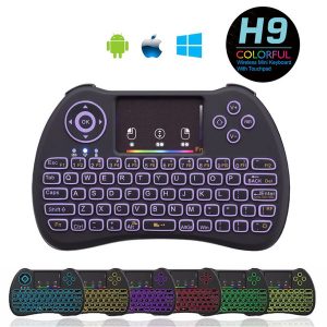 rainbow backlit mini h9 wireless remote control 2.4ghz fly air mouse backlight qwerty keyboard touchpad for mini pc android tv box