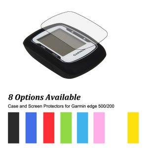 rubber protect skin case + clear screen protectors shield film for cycling computer gps garmin edge 500 / 200 muti-colors