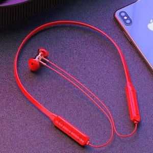 sports bluetooth earphone neck ear hook type earbuds running metal magnetic heavy bass card plug-in stereo black red