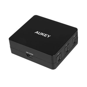 stock in germany aukey digital optical audio switch 3x1 spdif toslink switch usb powered with remote supports lpcm 2.0 / dts/dolby