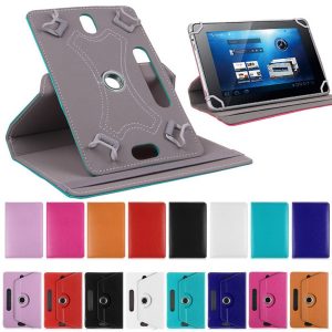 universal 360 degree rotationg tablet pu leather case stand back cover for 7-9 inch fold flip case with build in buckle