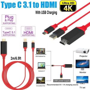 usb 3.1 type c to hdmi 2m cable adapter converter ultra hd 1080p 4k charging hdtv video cable for samsung s10plus s8