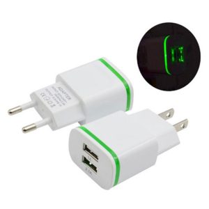 wall charger cool led dual usb charger ports home travel power adapter 5v 2.1a + 1a ac us eu plug for samsung huawei 100pcs