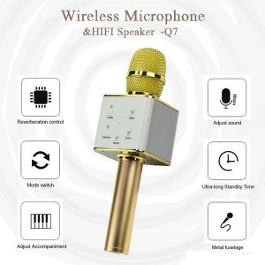 wireless microphone hifi speaker ktv wireless portable microphone speaker for pc/phone/car q7 rose golden black gold recording new