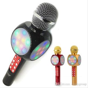 ws1816 led light wireless mobile phone mic microphone karaoke music player hifi bluetooth hanheld microphone support fm tf card