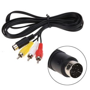 1.8m retro-bit av rca audio video cable for sega genesis 2 3 ii iii connection cord 3rca to 9 pin nickel plated plug game cable