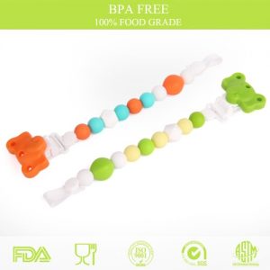 100% Food Grade Cute Colorful Silicone BPA Free Pacifier Clip Holder Chain Soft Beads for Teething Teether Chew Nursing Soothing Jewelry Toy Baby Boys Girls Toddler Gift