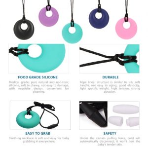 100% Food Grade Silicone Teething Donut Ring Pendant Necklace Soft Beads for Chew Baby Toddler Nursing Jewelry Toy for Mom to Wear BPA Free EN71 F963 FDA Certificate