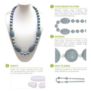 100% Food Grade Silicone Teething Necklace Soft Beads for Chew Baby Toddler Nursing Jewelry Toy for Mom to Wear BPA Free EN71 F963 FDA Certificate