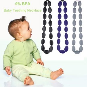 100% Food Grade Silicone Teething Necklace Soft Beads for Chew Baby Toddler Nursing Jewelry Toy for Mom to Wear BPA Free EN71 F963 FDA Certificate