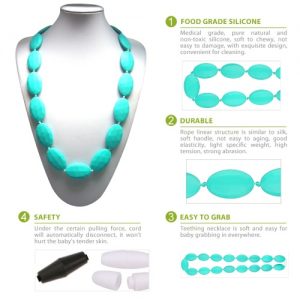 100% Food Grade Silicone Teething Necklace Soft Beads for Chew Baby Toddler Nursing Jewelry Toy for Mom to Wear BPA Free EN71 F963 FDA Certificate